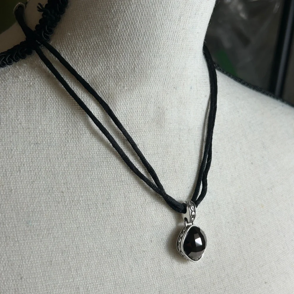 Brighton Venus Rising Necklace Dark Purple Crystal Black Cord Silver Plated 18